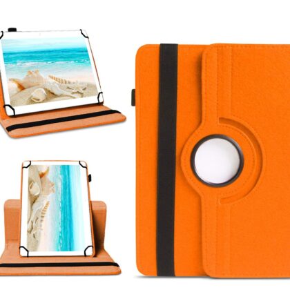 TGK 360 Degree Rotating Universal 3 Camera Hole Leather Stand Case Cover for I Kall N10 10.1 inch Tablet – Orange