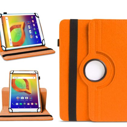 TGK 360 Degree Rotating Universal 3 Camera Hole Leather Stand Case Cover for Alcatel A3 10 (VOLTE) 10.1 inch Tablet – Orange