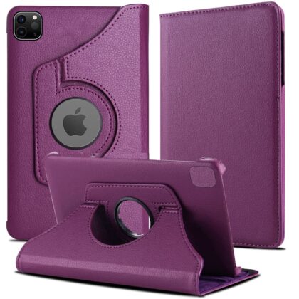 TGK 360 Degree Rotating Leather Smart Rotary Swivel Stand Case Cover for iPad Pro 11 inch Cover 2021/2020/2018 Release (Purple)