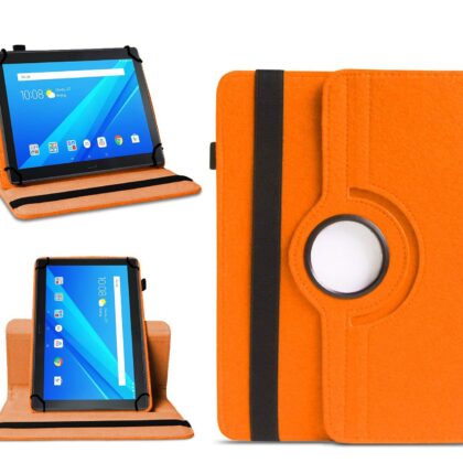 TGK 360 Degree Rotating Universal 3 Camera Hole Leather Stand Case Cover for Lenovo Tab 2 A10-70F (10.1 inch) – Orange