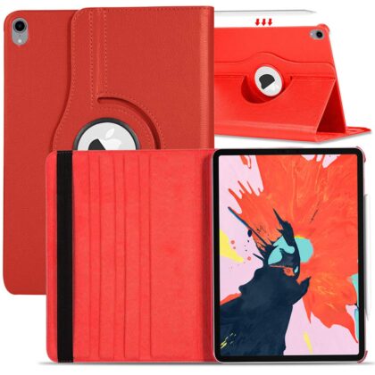 TGK 360 Degree Rotating Leather Auto Sleep Wake Function Smart Case Cover for iPad Pro 12.9 inch 3rd Gen 2018 Model A1876 A2014 A1895 A1983 (Red)