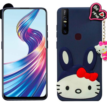 TGK Kitty Mobile Covers, Silicone Back Case Compatible for Vivo V15 Cover (Dark Blue)