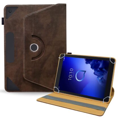 TGK Rotating Leather Stand Flip Case for Alcatel 3T 10 Tablet Cover (2019 Released) Dark Brown