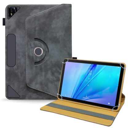 TGK Rotating Leather Flip Case with Viewing Stand Cover for TCL Tab 10s 10.1 inches Tablet (Stone-Grey)