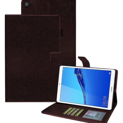 TGK Multi Protective Leather Case with Viewing Stand and Card Slots Flip Cover for Huawei MediaPad M5 Lite 8.0 Inch 2019 Release Tablet (Dark Brown)