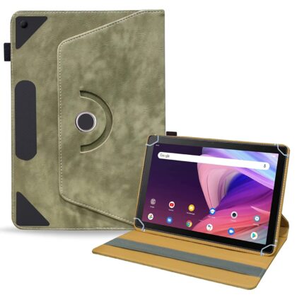 TGK Rotating Leather Flip Case with Viewing Stand Cover for TCL Tab 10 FHD Tablet (Asparagus- Green)