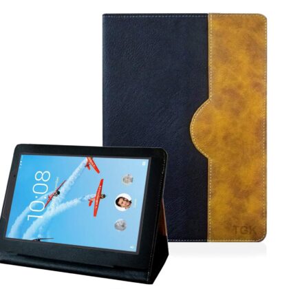 TGK Genuine Leather Business Design Ultra Compact Slim Folding Folio Cover Case for Lenovo Tab 4 8 Plus TB-8704X / TB-8704F / TB-8704N 8-Inch Tablet (Black)