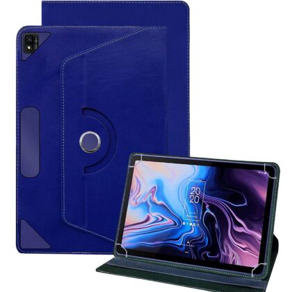 TGK Universal 360 Degree Rotating Leather Rotary Swivel Stand Case for TCL 10 TAB Max 10.36 inches Tablet (Dark Blue)