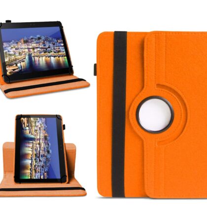 TGK 360 Degree Rotating Universal 3 Camera Hole Leather Stand Case Cover for iBall Q1035 Tablet (10.1 inch) – Orange