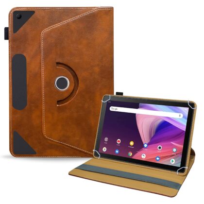 TGK Rotating Leather Flip Case with Viewing Stand Cover for TCL Tab 10 FHD Tablet (Amber-Orange)