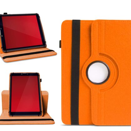 TGK 360 Degree Rotating Universal 3 Camera Hole Leather Stand Case Cover for iBall Avid Tablet PC (8 inch)-Orange