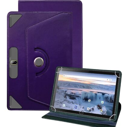 TGK Universal 360 Degree Rotating Leather Rotary Swivel Stand Case Cover for Wishtel IRA A1 10 inch Tablet (Purple)