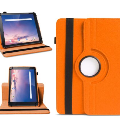 TGK 360 Degree Rotating Universal 3 Camera Hole Leather Stand Case Cover for iBall Slide Majestic 01 Tablet (10.1 inch) – Orange