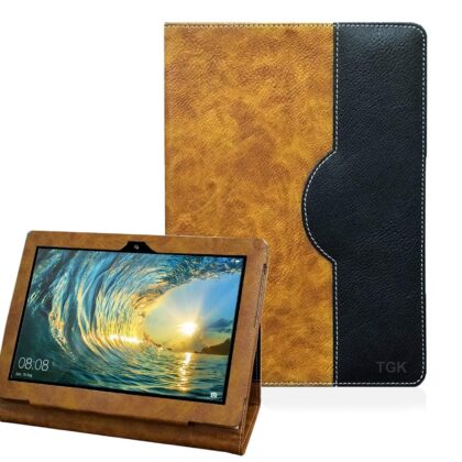 TGK Genuine Leather Business Design Ultra Compact Slim Folding Folio Cover Case for HUAWEI MediaPad T5 Tablet (10.1 inch) Brown