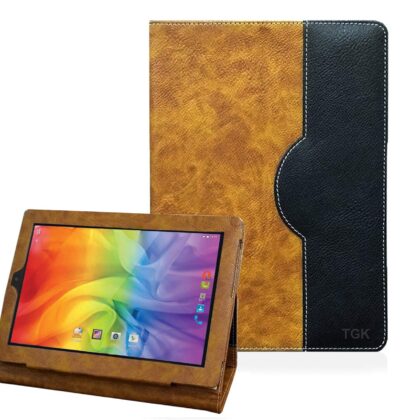 TGK Genuine Leather Business Design Ultra Compact Slim Folding Folio Cover Case for iBall Slide Wondro 10 Tablet 10.1 inch (Brown)