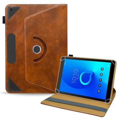 TGK Rotating Leather Tablet Stand Flip Case for Alcatel 1T 10 inch Tablet cover (Amber-Orange)