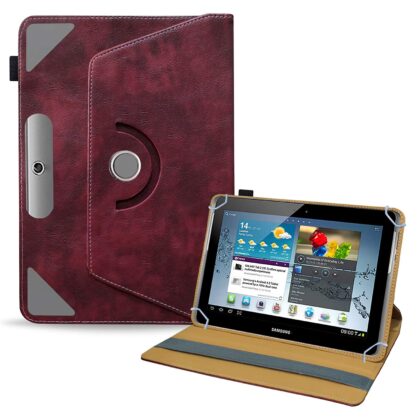 TGK Rotating Leather Stand Flip Case Compatible for Samsung Galaxy Tab 2 10.1 Cover (Wine Red)