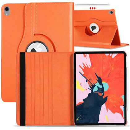 TGK 360 Degree Rotating Leather Auto Sleep Wake Function Smart Case Cover for iPad Pro 12.9 inch 3rd Gen 2018 Model A1876 A2014 A1895 A1983 (Orange)