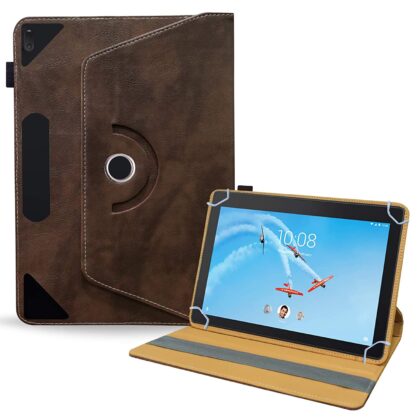 TGK Rotating Leather Flip Stand Case for Lenovo Tab E10 Cover 10.1 Inch Model Number TB-X104F 2018 Release Tablet (Dark Brown)