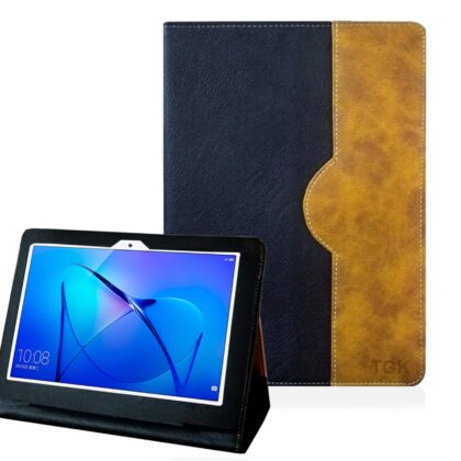 TGK Genuine Leather Support Auto Sleep/Wake Ultra Compact Slim Folding Folio Cover Case for Honor MediaPad T3 10 9.6 inch Tablet (Bus_Black)