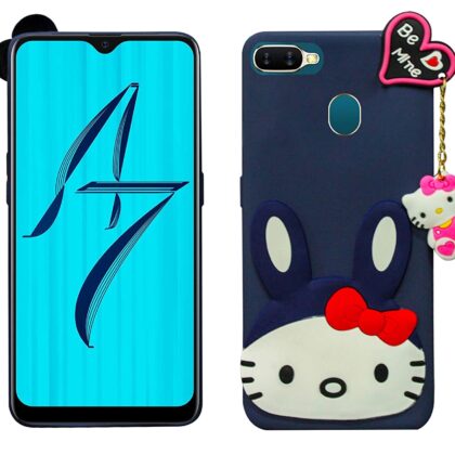TGK Kitty Mobile Cover, Silicone Back Case Compatible for OPPO A7 Cover (Dark Blue)