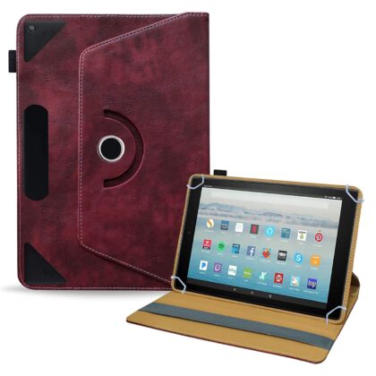TGK Rotating Leather Stand Flip Case for Fire HD 10 Tablet Cover (Wine Red)