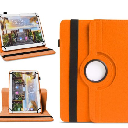 TGK 360 Degree Rotating Universal 3 Camera Hole Leather Stand Case Cover for Fusion5 105D 9.6 inch Tablet – Orange