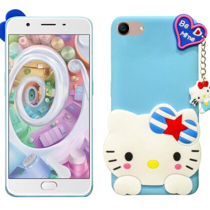 TGK Kitty Mobile Cover, Silicone Back Case Compatible for Oppo F1S Cover (Sky Blue)