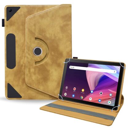 TGK Rotating Leather Flip Case with Viewing Stand Cover for TCL Tab 10 FHD Tablet (Desert Brown)