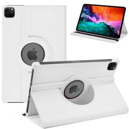 TGK 360 Degree Rotating Leather Smart Rotary Swivel Stand Case Cover for iPad Pro 12.9 inch 2020 Release 4th Generation (Model:A2229/A2069/A2232/A2233) (White)