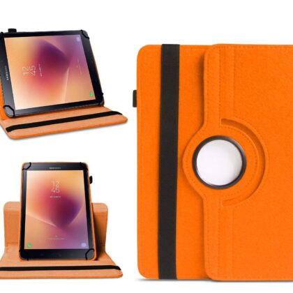 TGK 360 Degree Rotating Universal 3 Camera Hole Leather Stand Case Cover for Samsung Galaxy Tab A 2017 SM-T385NZKAINS Tablet (8 inch)-Orange