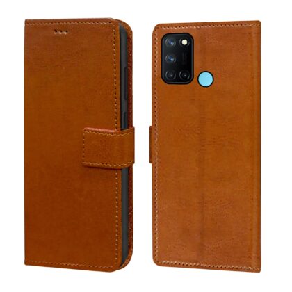 TGK 360 Degree Protection | Protective Design Leather Wallet Flip Cover with Card Holder | Photo Frame | Inner TPU Back Case Compatible for Realme 7i (Brown)
