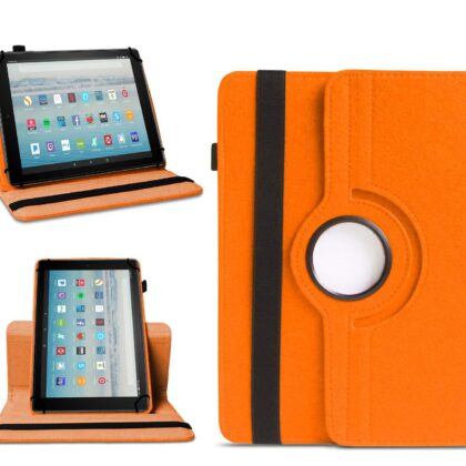 TGK 360 Degree Rotating Universal 3 Camera Hole Leather Stand Case Cover for Fire HD 10 Tablet – Orange