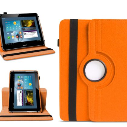 TGK 360 Degree Rotating Universal 3 Camera Hole Leather Stand Case Cover for Samsung Galaxy TAB 10.1 N GT-P7500 GT-P7501 GT-P7510 GT-P7511 GT-P5100 GT-P5110 P510 P750 (Orange)