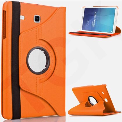 TGK 360 Degree Rotating Leather Smart Rotary Swivel Stand Case Cover for Samsung Galaxy Tab E 9.6 inch SM- T560, T561, T565, T567V (Orange)