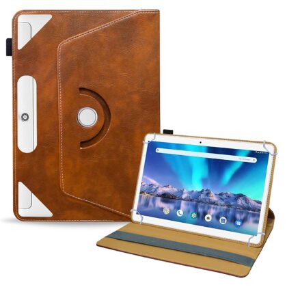 TGK Rotating Leather Stand Flip Case Compatible for Lava Magnum XL Tablet Cover 10.1 inch (Amber-Orange)
