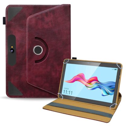 TGK Rotating Leather Stand Flip Case for Swipe Slate 2 Tablet Cover 10.1-inch (Wine Red)