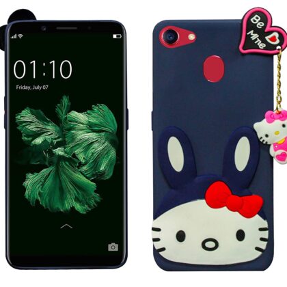 TGK Kitty Mobile Cover, Silicone Back Case Compatible for OPPO F5 Cover (Dark Blue)