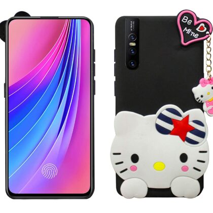 TGK Kitty Mobile Covers, Silicone Back Case Compatible for ViVO V15 Pro Cover (Black)