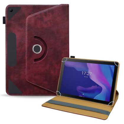 TGK Rotating Leather Stand Flip Case for Alcatel 3T 10 Tablet Cover (2020 Released) Wine Red