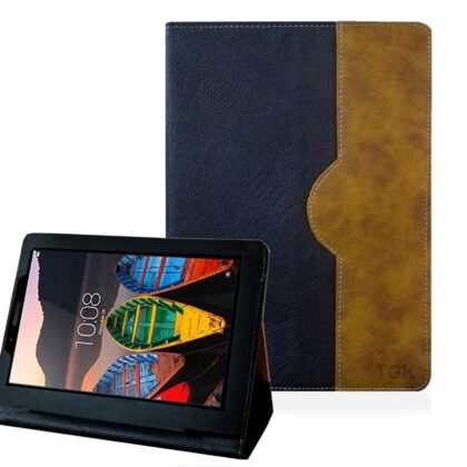 TGK Genuine Leather Business Design Ultra Compact Slim Folding Folio Cover Case for Lenovo Tab 3 TB3-710F, TB3-710I (Black)