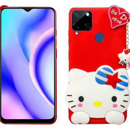 TGK Kitty Mobile Cover, Silicone Back Case Compatible for Realme C15 Cover (Red)