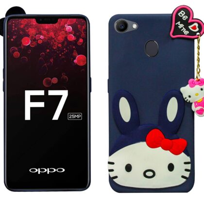 TGK Kitty Mobile Cover, Silicone Back Case Compatible for OPPO F7 Cover (Dark Blue)