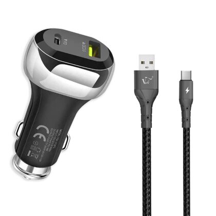 Vali-CC17 Dual QC3.0-PD Rapid Car Charger Adapter with 36W Qualcomm Quick Charge, Universal Compatibility & Free Type-C Cable (Multicolor)