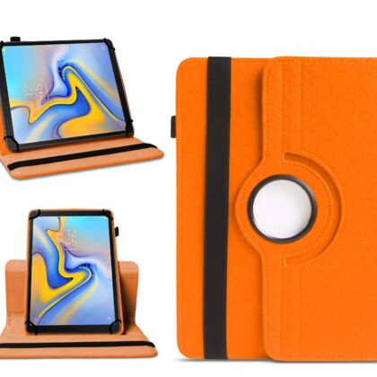 TGK 360 Degree Rotating Universal 3 Camera Hole Leather Stand Case Cover for Samsung Galaxy Tab A 10.5 inch SM-T590 – Orange