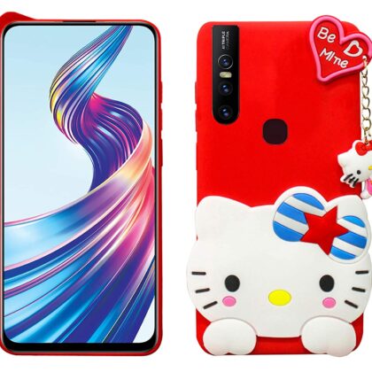 TGK Kitty Mobile Covers, Silicone Back Case Compatible for Vivo V15 Cover (Red)