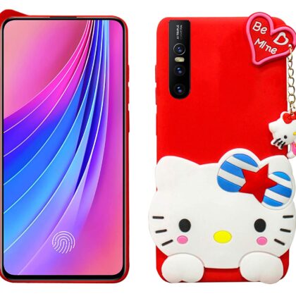 TGK Kitty Mobile Covers, Silicone Back Case Compatible for ViVO V15 Pro Cover (Red)