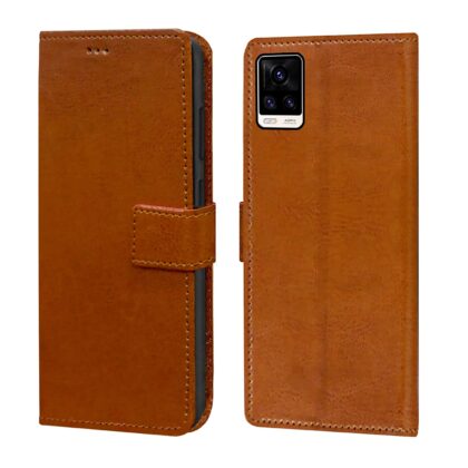TGK 360 Degree Protection | Protective Design Leather Wallet Flip Cover with Card Holder | Photo Frame | Inner TPU Back Case Compatible for Vivo V20 (Brown)