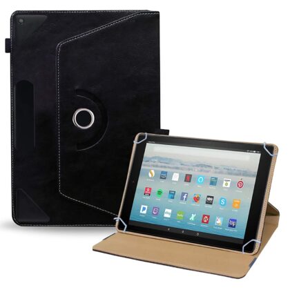 TGK Rotating Leather Stand Flip Case for Fire HD 10 Tablet Cover (Black)