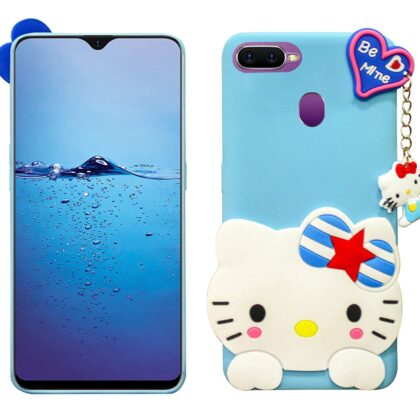 TGK Kitty Mobile Cover, Silicone Back Case Compatible for Oppo F9 Pro Cover / OPPO F9 (Sky Blue)